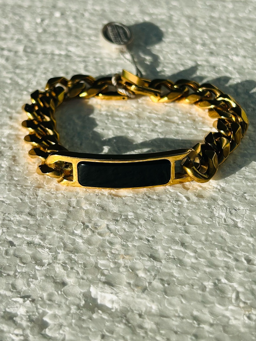Steel time Gold-Tone Men’s ID Bracelet with Black Inlay